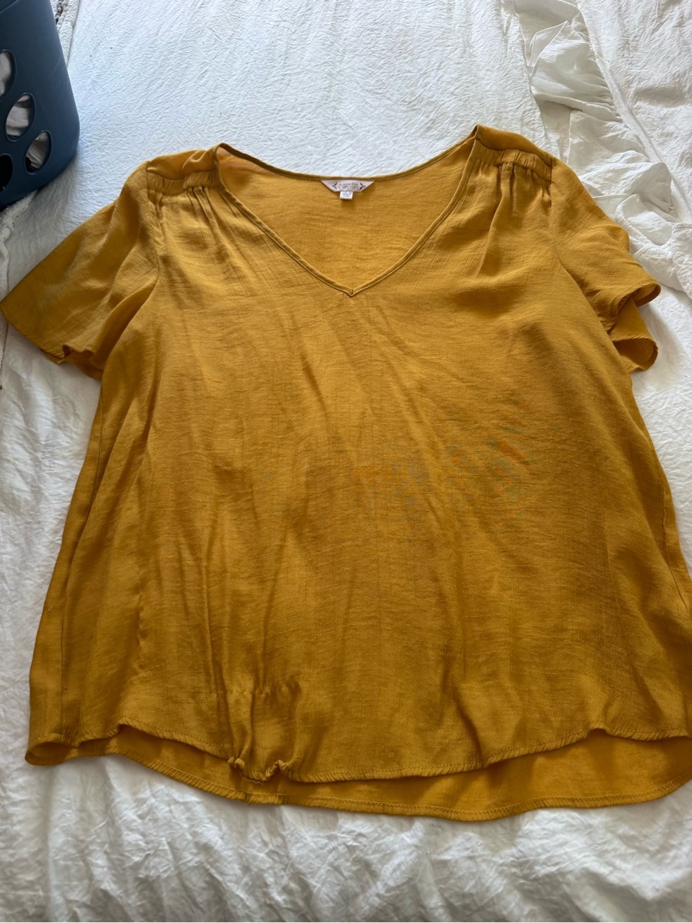 Nanette Lepore Mustard V-Neck Short Sleeve Blouse